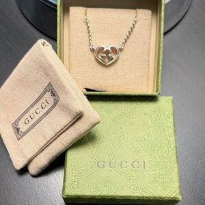 Gucci Silver Heart Pendant Necklace with Dusty and Box